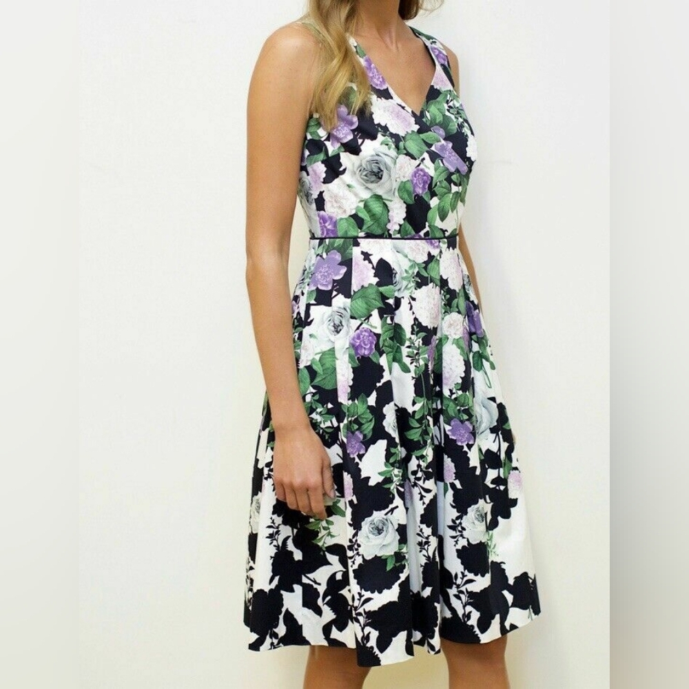 Talbots Purple White Floral V-Neck Sleeveless Sundress